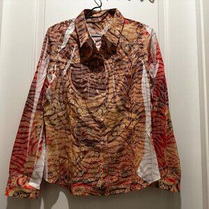 Womens Western Dress Shirt, Reba XL Orange & Brown